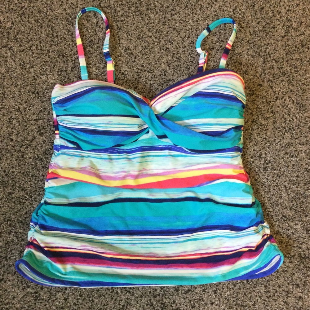 M 2 Bamboo turquoise striped tankini swim top